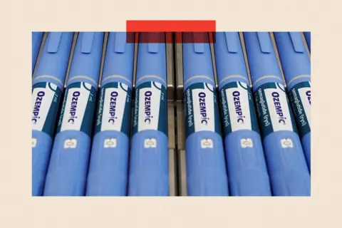 Reuters Blue Ozempic injection pens lined up