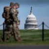 The U.S. Capitol is seen as members of the National Guard patrol the National Mall in Washington, D.C. earlier this month.