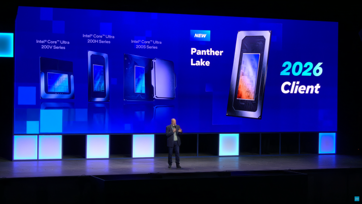Intel Core Ultra series processors Panther Lake 2026 Client announced on stage.