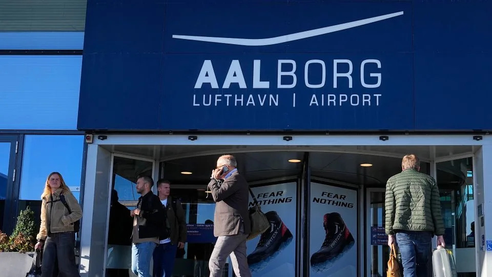 Drones were spotted at Aalborg Airport (pictured) in Denmark on Wednesday, September 24, overnight into Thursday. - Bo Amstrup/AP