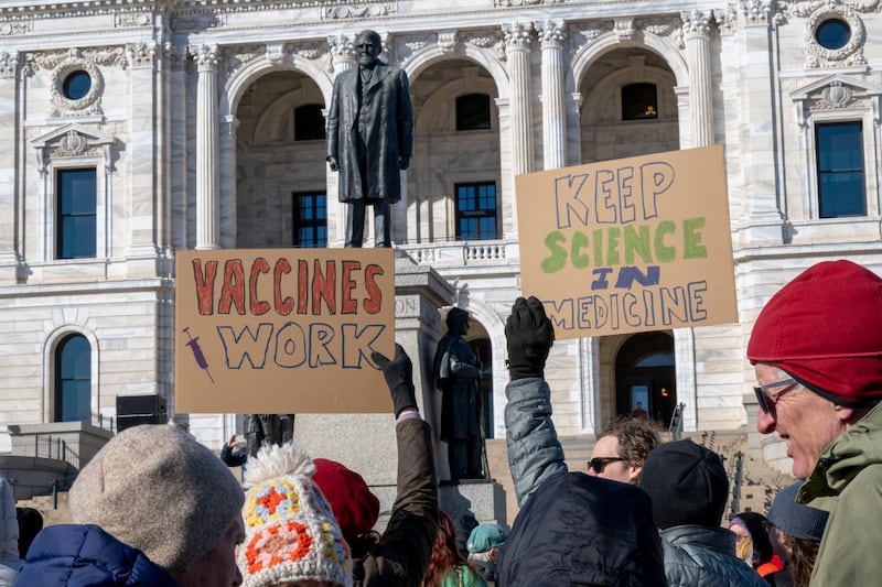 St. Paul, Minnesota. State capitol. Stand up for science rally. University of Minnesota researchers, scientists and other supporters protested against President Donald Trump's proposed scientific research funding cuts.
