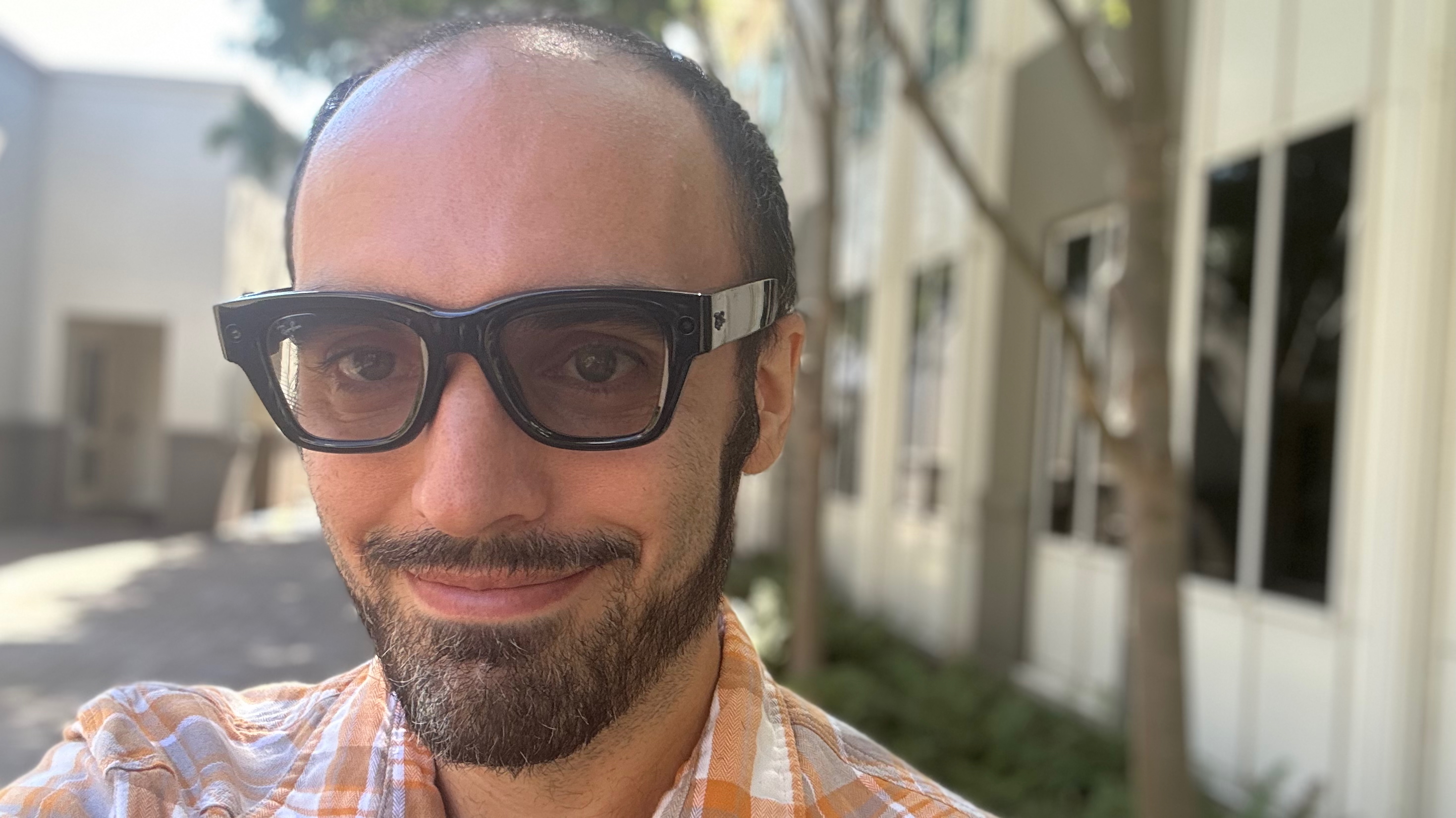 A selfie of Michael Hicks wearing the Meta Ray-Ban Display glasses