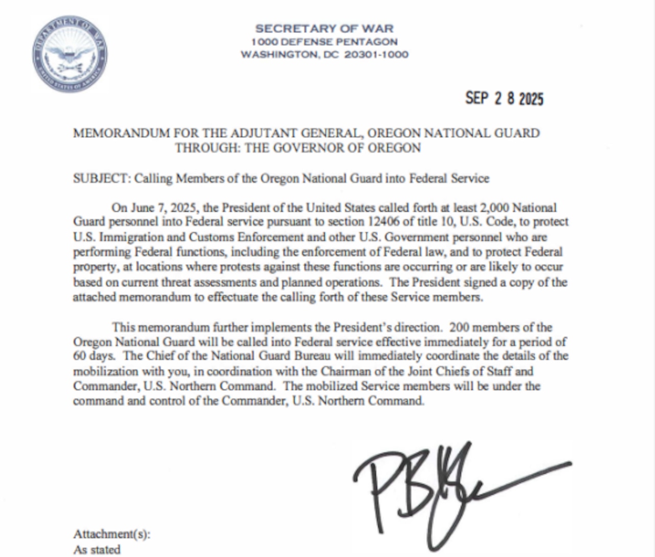 Memo sent to Gov. Tina Kotek Sunday