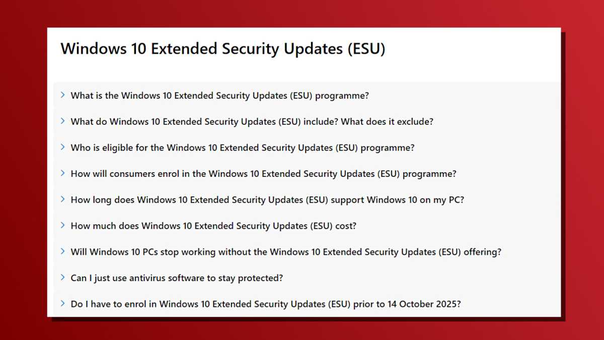 Windows 10 end of support ESU FAQ