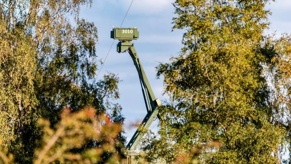 A mobile radar installation pictured at the Danish military site on Amager, Pionegaarden, near the village of Dragoer and on the coast of Oresund, the sea between Denmark and Sweden, on September 26, 2025. - Steven Knap/AP