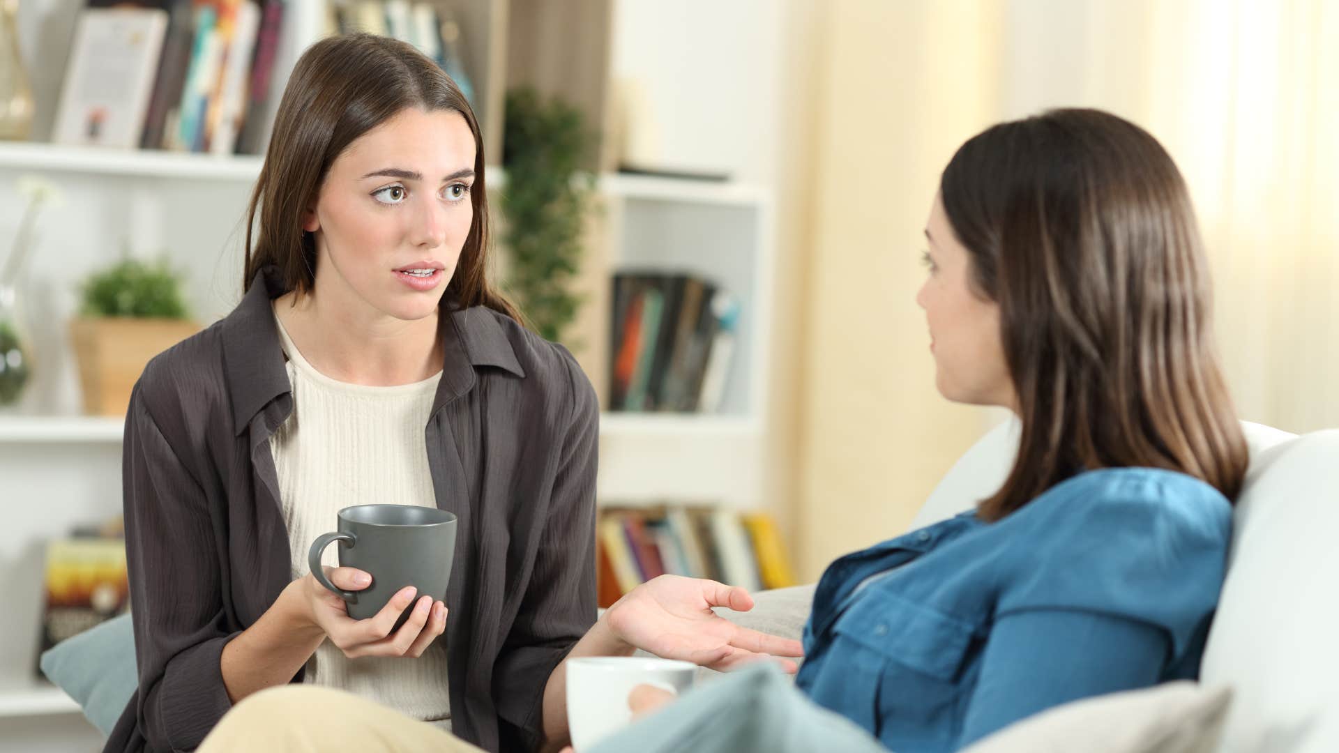 woman telling friend i don't care anymore