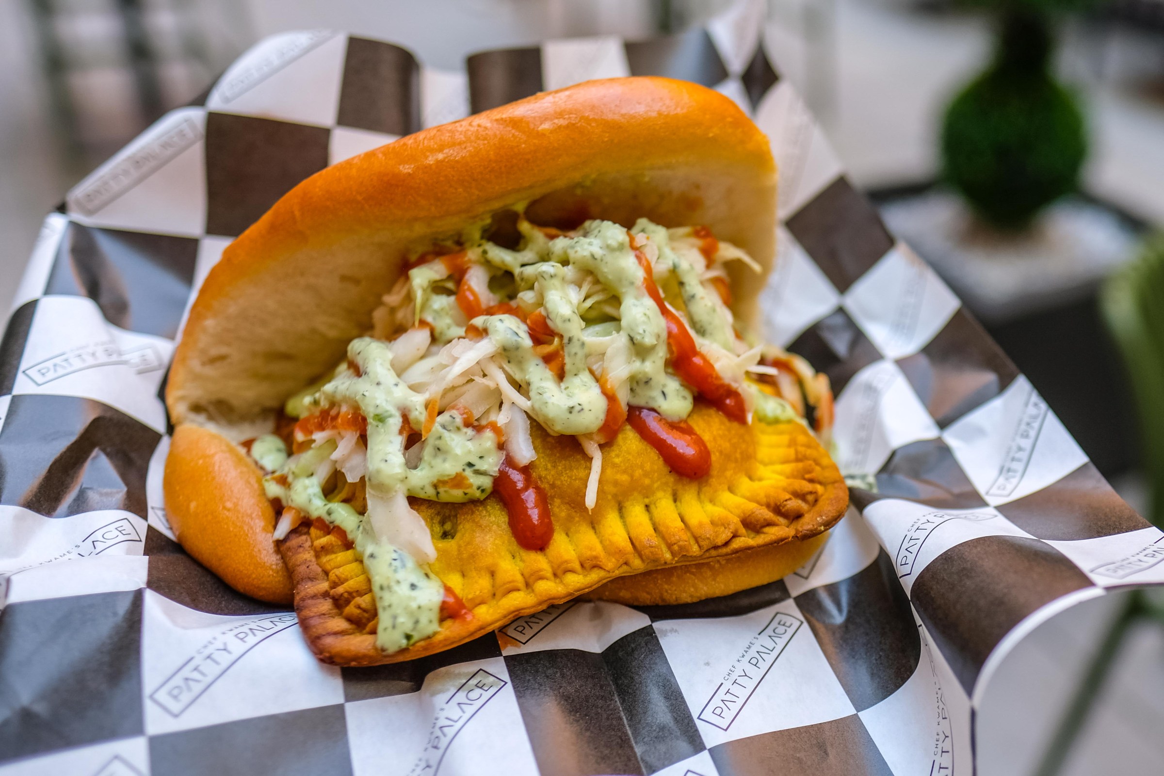 Beef patty in coco bread from Patty Palace .